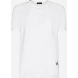 Dolce & Gabbana Cotton T-Shirt with Rips optical_white