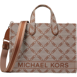 Michael Kors Gigi Large Empire Logo Jacquard Tote Bag - Natural/Luggage