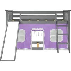 Max & Lily Twin-Over-Twin Low Bunk Bed with Slide and Curtain