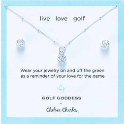 Chelsea Charles Golf Ball Charm Necklace & Earrings Gift Set, Women's, Silver