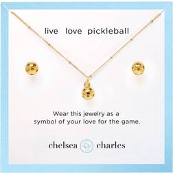 Chelsea Charles Pickleball Charm Necklace and Earrings Gift Set, Men's, Gold