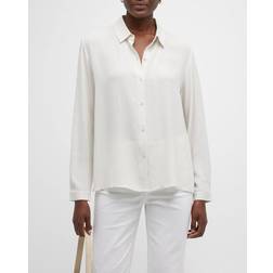Eileen Fisher Point-Collar Button-Down Silk Shirt BONE
