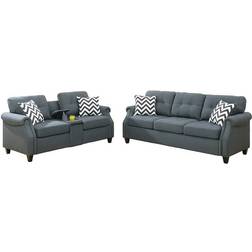 Bobkona 2-Pcs Loveseat Blue&Grey Sofa 85" 5 Seater