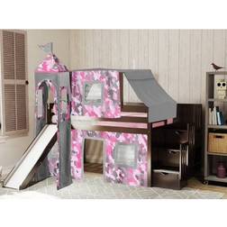 Jackpot Princess Low Loft Stairway Bed with Tower Loft Bed Cherry