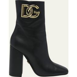 Dolce & Gabbana DG Medallion Leather Ankle Booties BLACK 11B