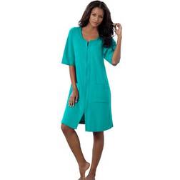 Plus Women's Short French Terry Zip-Front Robe by Dreams & Co. in Aquamarine Size 4X