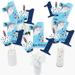Big Dot of Happiness 1st Birthday Shark Zone Centerpiece Sticks Table Toppers Set 15 Blue Blue