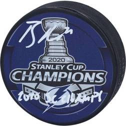 Brayden Point Tampa Bay Lightning Autographed 2020 Stanley Cup Champions 2020 Stanley Cup Champions Logo Hockey Puck