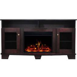 Cambridge Savona 59 in. Electric Fireplace Heater TV Stand in Mahogany with Enhanced Log Display and Remote, Brown