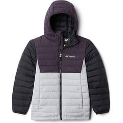 Columbia Boy's Powder Lite Hooded Jacket - Grey/Dark Purple/Black