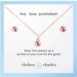 Chelsea Charles Pickleball Charm Necklace and Earrings Gift Set, Men's, Rose Gold