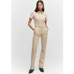 Mango Women's Zipper Denim Jumpsuit Sand Sand