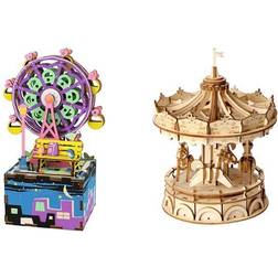 DIY 3D Puzzle 2 Pack Ferris Wheel Music Box and Merry Go Round