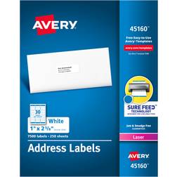 Avery Address Labels Sure Feed Technology Permanent Adhesive 1"x2-5/8" 7500pcs