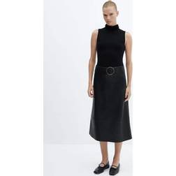 Mango Women's Midi Faux Leather Skirt Black Black