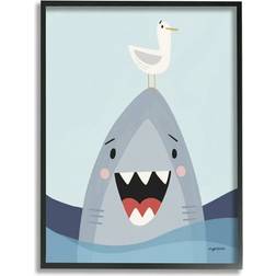 Stupell Industries Quirky Smiling Shark Seagull Nautical Ocean Waves Graphic Wall Decor