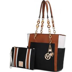 MKF Collection Rochelle Tote & Wristlet Set - Cognac/Black