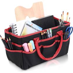 Craft and art organizer tote bag 600d red nylon fabric art caddy with pockets fo