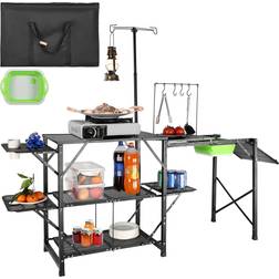 VEVOR Camping Kitchen Table Folding Cook Station with side Table Shelves & Carrying Bag Light Black