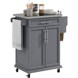 Homcom Kitchen Island on Wheels, Rolling Kitchen Cart Trolley Table