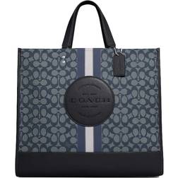 Coach Dempsey Tote 40 In Signature Jacquard With Stripe And Coach Patch - Silver/Denim/Midnight Navy Multi