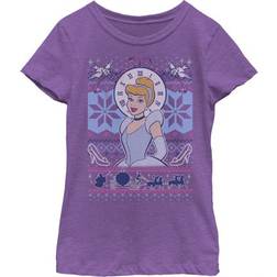 Fifth Sun Girl Disney Cinderella Christmas Sweater Graphic Tee Purple Berry