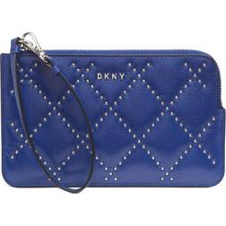 DKNY Women s Blue Rhinestone Quilted Faux Leather Wristlet