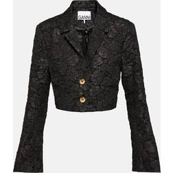 Ganni Cropped-Blazer aus Jacquard Schwarz