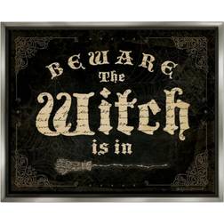 Stupell Industries Beware The Witch Vintage Phrase Holiday Painting Gray Floater Print Framed Art