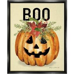 Stupell Industries Boo Seasonal Halloween Flowers Holiday Painting Black Floater Print Framed Art