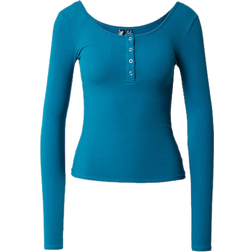 Pieces Kitte Button Front Ribbed Top - Deep Lagoon