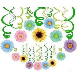 Summer Spring Sun Flowers Hanging Swirl Decorations Themed Birthday Party 30pc