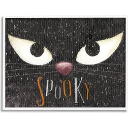 Stupell Industries Spooky Halloween Black Cat Eyes Holiday Painting White Print Wall Framed Art