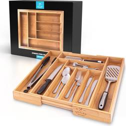 Zulay Kitchen Expandable Bamboo Drawer Organizer Cutlery Tray
