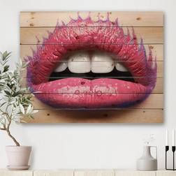 Design Art Beautiful Female Lips With Pink Lipstick Wall Decor
