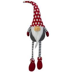 Northlight 24" Gray and Red Hanging Leg with Polka-Dot Snow Cap Smiling Gnome, Grey