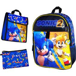 BioWorld Sonic the Hedgehog 2 Movie Sonic Tails 16" Backpack w/Lunch Tote 5 Piece Set