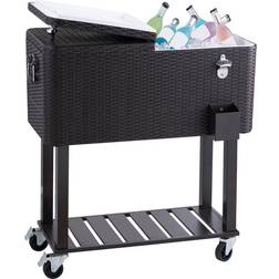 VEVOR rattan 80qt patio rolling cooler cart portable ice chest cart w/ shelf