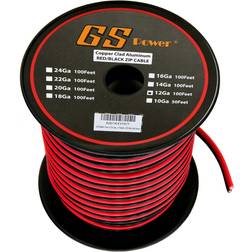 Gs power 12 gauge wire 100 foot copper clad aluminum cable roll red & black