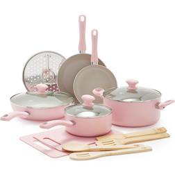 GreenLife Sandstone Healthy Pink Cookware Set with lid 15 Parts