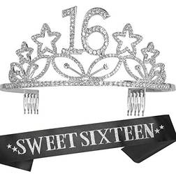 Meant2Tobe 16Th Birthday Gifts For Girl 16Th Birthday Tiara And Sash Silver