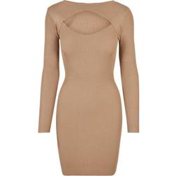 Urban Classics Ladies Cut Out Mini Knit Evening Dress - Beige