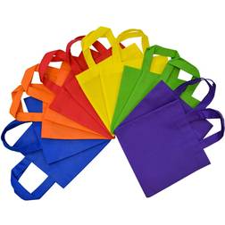 Multi Color, Bright Neon Colors, Flat Reusable Gift Bags with Handles, Eco Friendly Tote Bags, Party Favor Bags For Kids Birthday Parties 8x8 12 Pcs