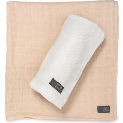 Vinter & Bloom Soft Grid Muslin Teppe 2-pack, Hvit/Beige