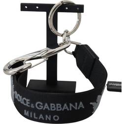 Dolce & Gabbana Black Polyester Logo Silver Tone Brass Keychain - Black