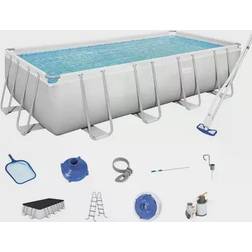 Bestway 18ft x 9ft x 4ft Rectangular Above Ground Swimming Pool w/ Accessories 300 Grey