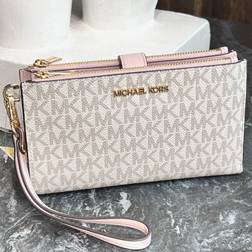 Michael Kors jet set travel double zip wristlet wallet vanilla powder blush