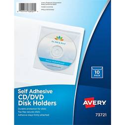 Avery Adhesive Holders for CD/DVD/Zip, Clear Vinyl, 10/Pack 73721
