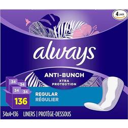 Always Anti-Bunch Xtra Protection Daily Liners Regular 136-pack