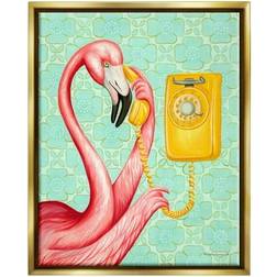 Stupell Industries Flamingo Using Retro Telephone Patterned Flower Motif Framed Art 16x20"